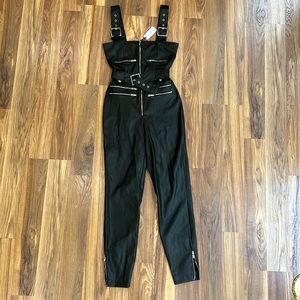 WE WORE WHAT XS Jumpsuit Vegan Leather Black Zippers Gothic Minimalist